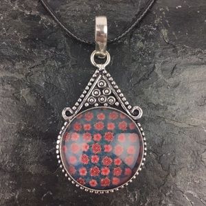 New Floral Dichroic Glass Acrylic Silver Overlay Pendant w Cord